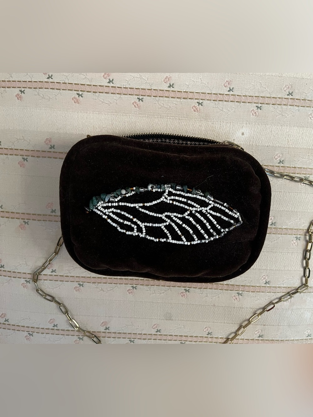 Beaded Cicada Wing Velvet Handbag